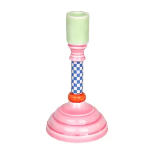 Bougeoir en émail - socle rose