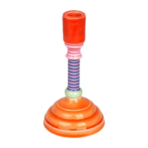 Bougeoir en émail - socle orange