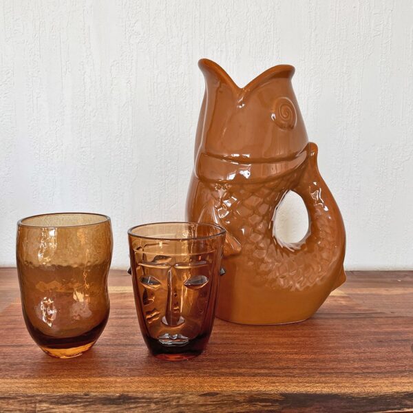 Vase pichet poisson céramique marron – Image 2