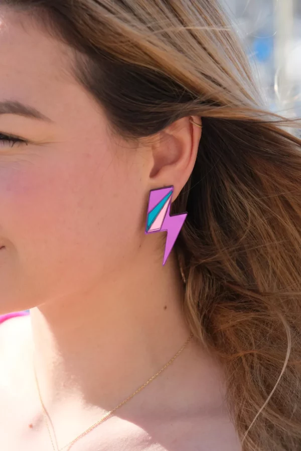 Boucles d'oreilles puces miroirs maxi éclairs – Image 2