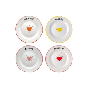Set de 4 assiettes à dessert "amour coeur"