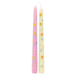 Bougies de table à imprimé floral jaune pâle et rose