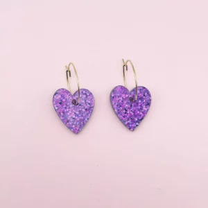 Créoles fil coeur pailleté violet