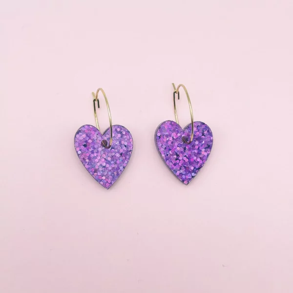 Créoles fil coeur pailleté violet
