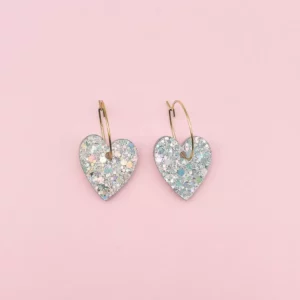 Boucles d'oreilles Créoles fil cœurs pailletés argenté