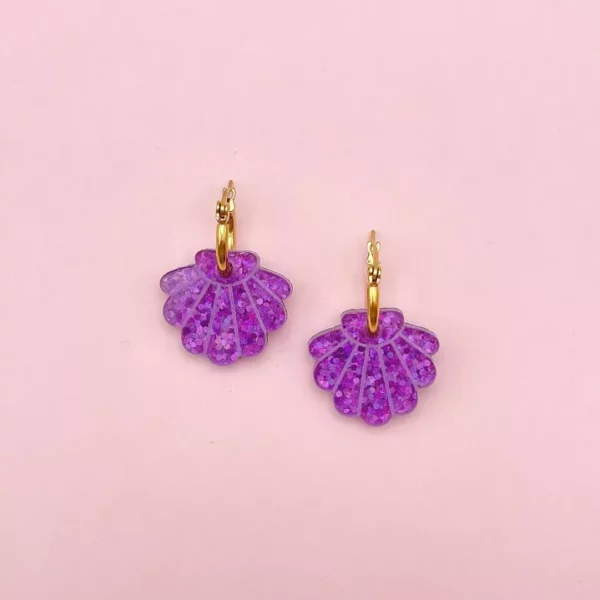 Boucles d'oreilles Créoles coquillages pailletés – Image 2