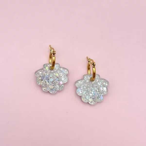 Boucles d'oreilles Créoles coquillages pailletés – Image 3