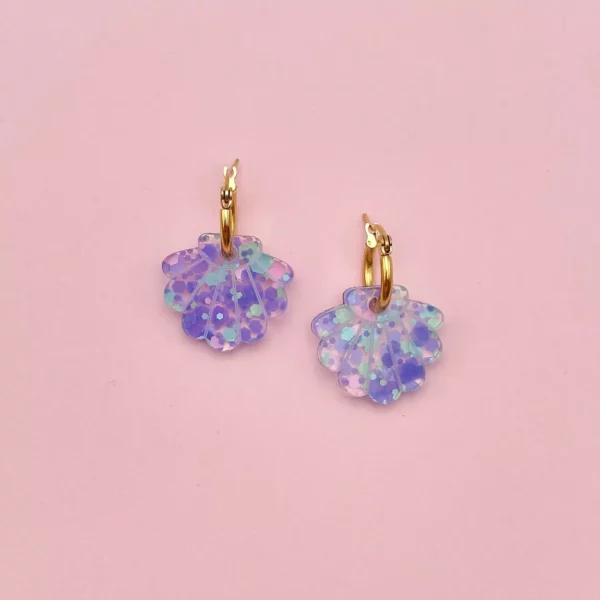 Boucles d'oreilles Créoles coquillages pailletés – Image 5