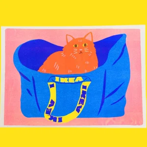 affiche-ikea-bag-ginger-cat-risographie-a3
