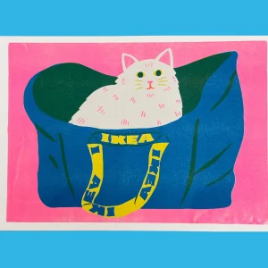 affiche-ikea-bag-white-cat-risographie-a3