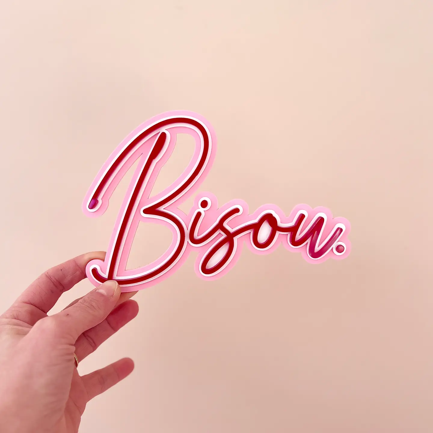 enseigne murale plexiglas Bisou rouge et rose