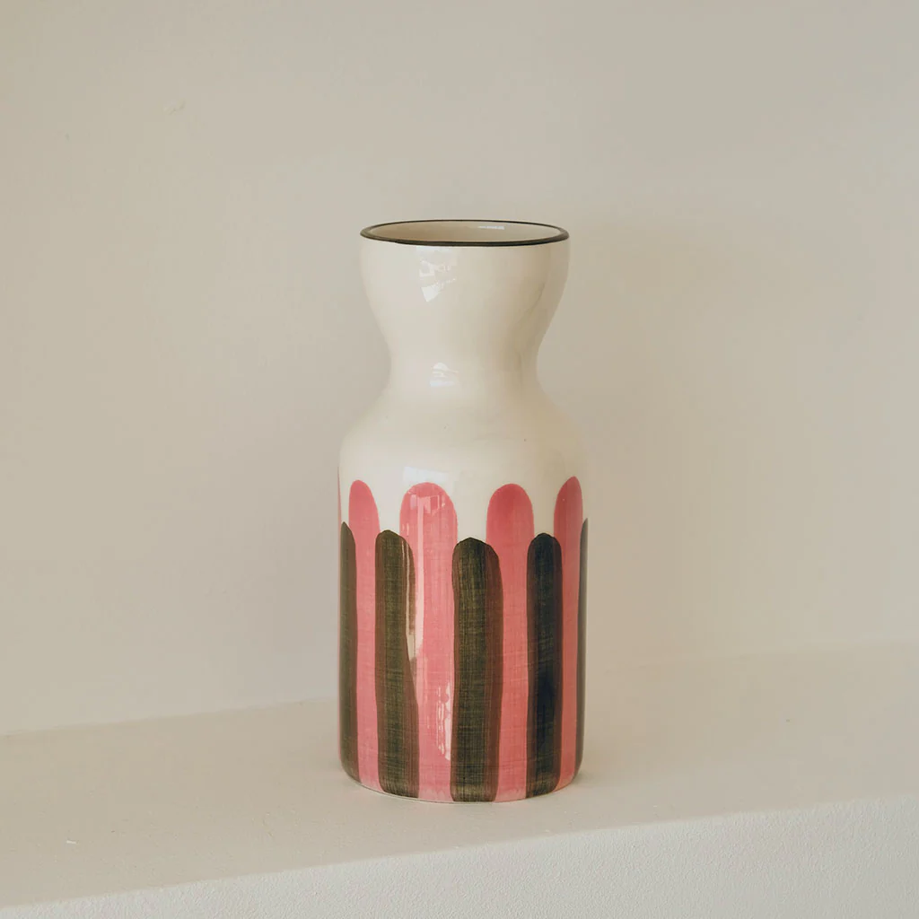 vase-totem-ceramique-raye-vert-et-rose