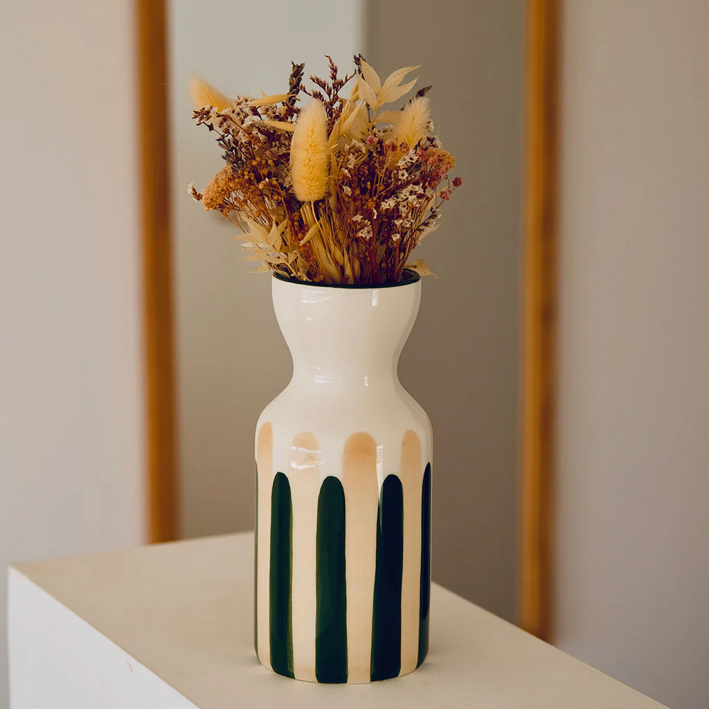 vase-totem-ceramique-raye-vert-et-beige