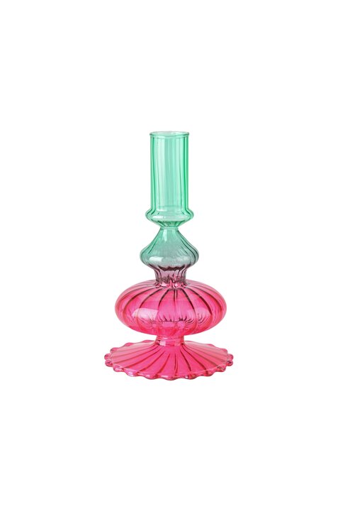 Bougeoir en verre borosilicate vert et rose
