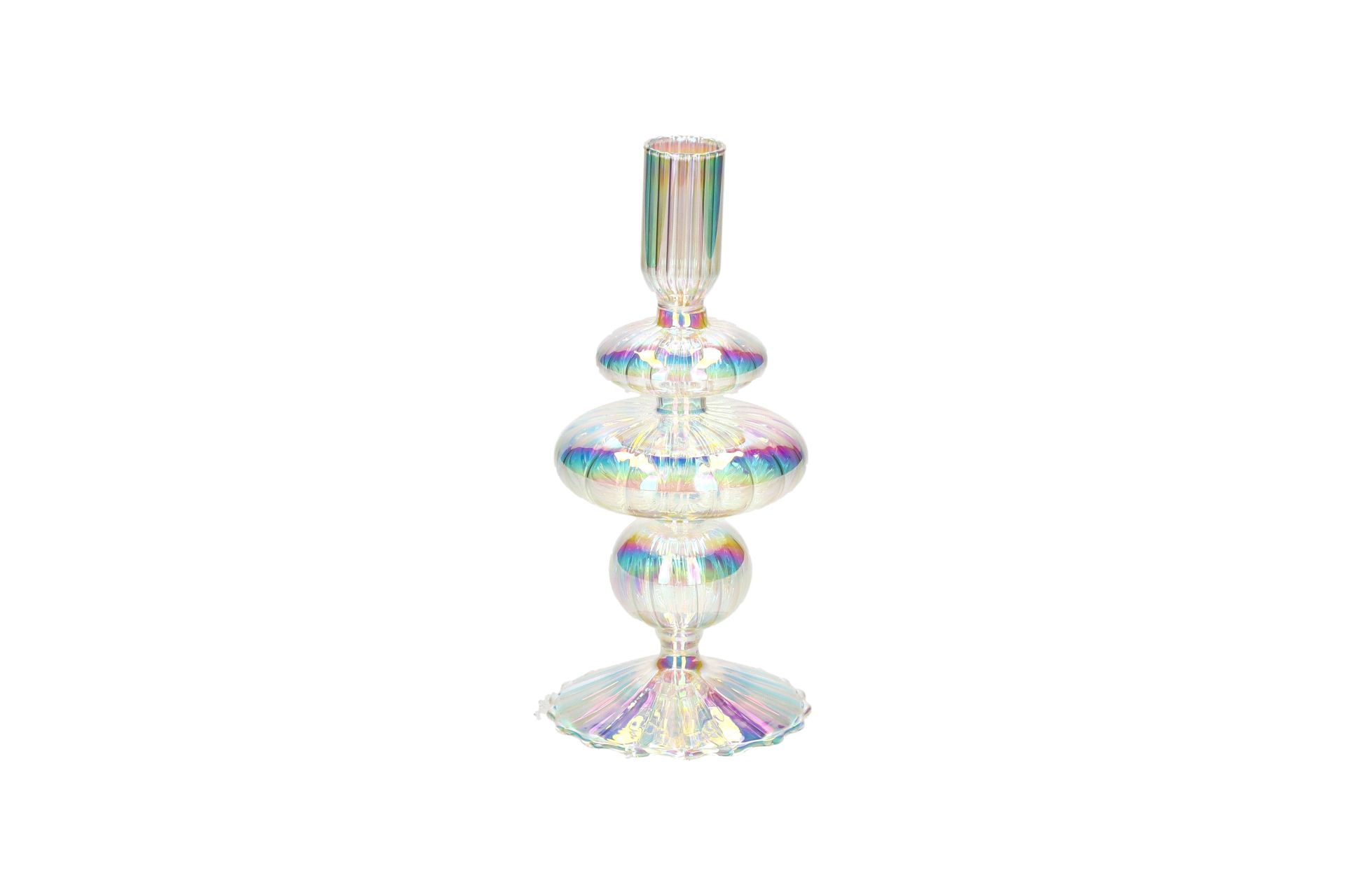 Bougeoir en verre borosilicate transparent irisé